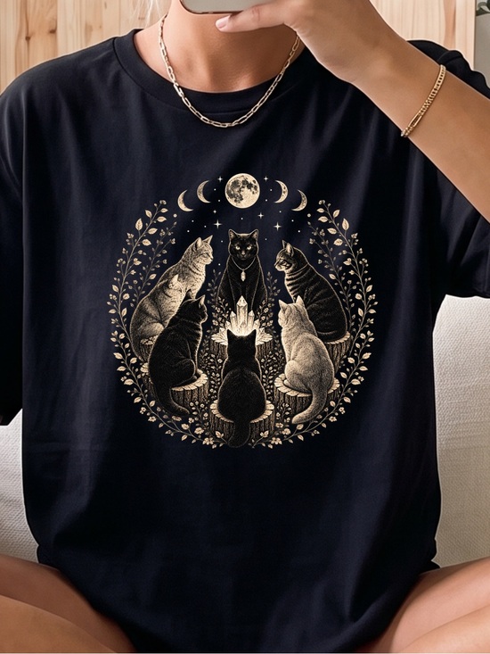 Gildan Tops - Gildan Black Cat Halloween Shirt, Witchy T-Shirt, Spooky Cat Tee